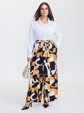 Abstract Print Belted Wide-Leg Pants