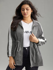 Patchwork Contrast Trim Drawstring Zipper Jacket