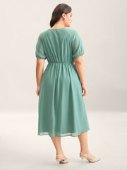 Chiffon Ribbon Collar Waist-Cinched Dress