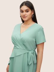 Static-Free Overlap Collar Pleated Tie Knot Dress