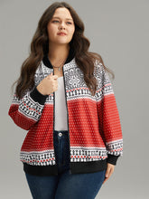 Christmas Patchwork Zipper Contrast Jacket