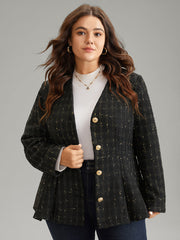 Tweed Metal Detail Belted V Neck Blazer