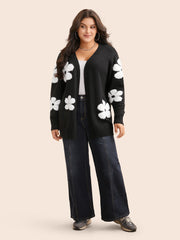 Floral Jacquard Drop Shoulder Sleeve Cardigan