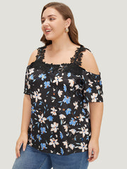 Floral Guipure Lace Cold Shoulder T-shirt
