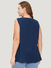 Solid Half Zipper Flap Detail Tank Top