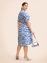 Boho Print Button Detail Cuffed Sleeve Dress