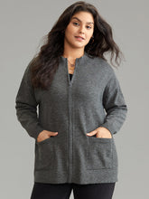 Anti-Pilling Zipper Fly Patched Pocket Cardigan