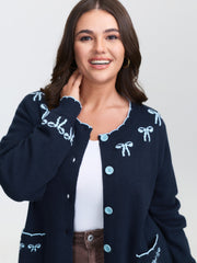 Bow Pattern Jacquard Button Knit Cardigan