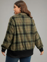 Plaid Flap Pocket Zipper Fly Jacket