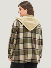 Plaid Hooded Drawstring Pocket Coat