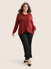 Plain Button Detail Wrap Hem T-shirt