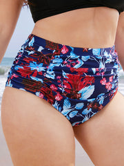 Tropical Print Gathered High Waist Swim Bottom