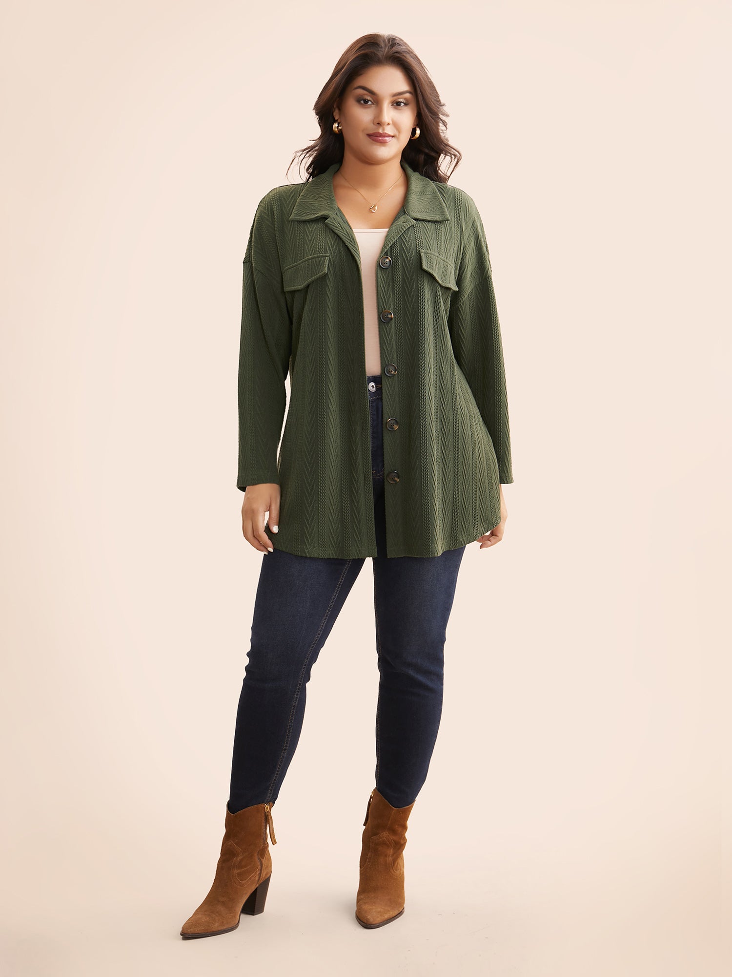 Textured Flap Detail Arc Hem Jacket