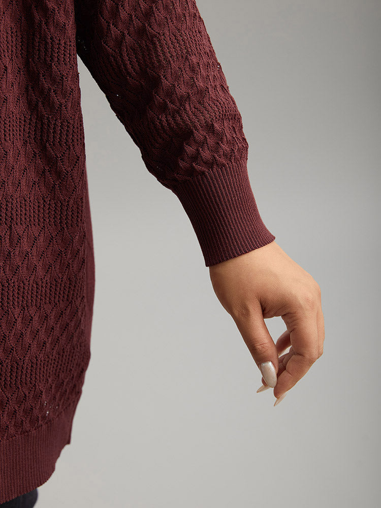 Solid Geometric Hollow Out Cardigan