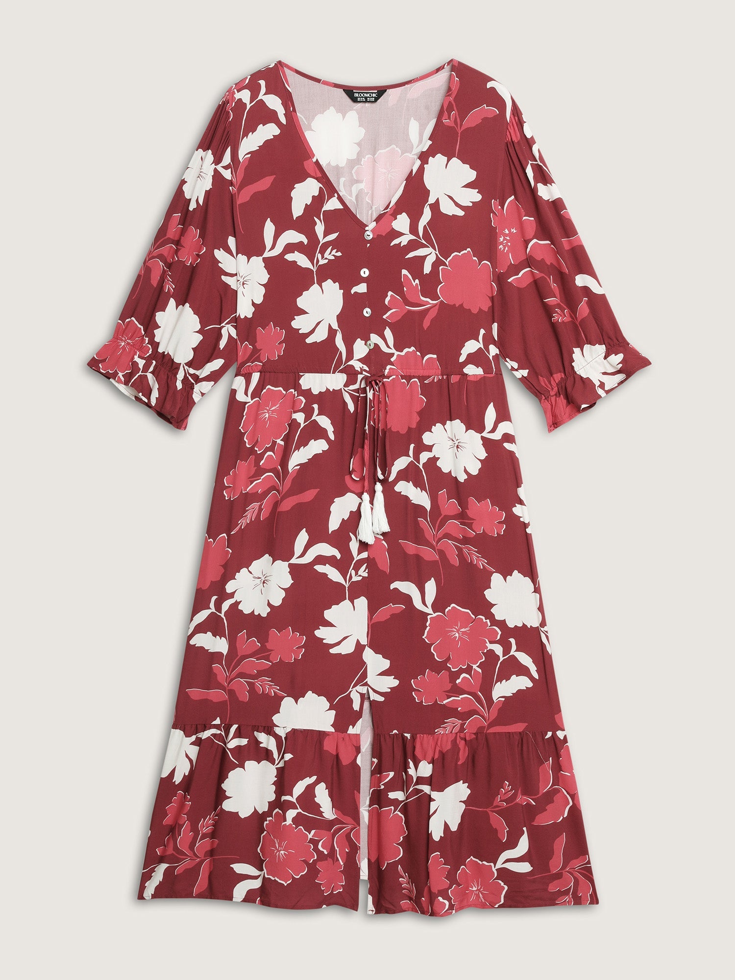 Silhouette Floral Print Waist-Drawstring Midi Dress