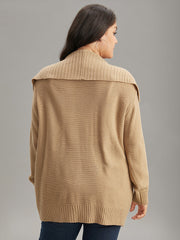 Solid Lapel Collar Pocket Open Front Cardigan