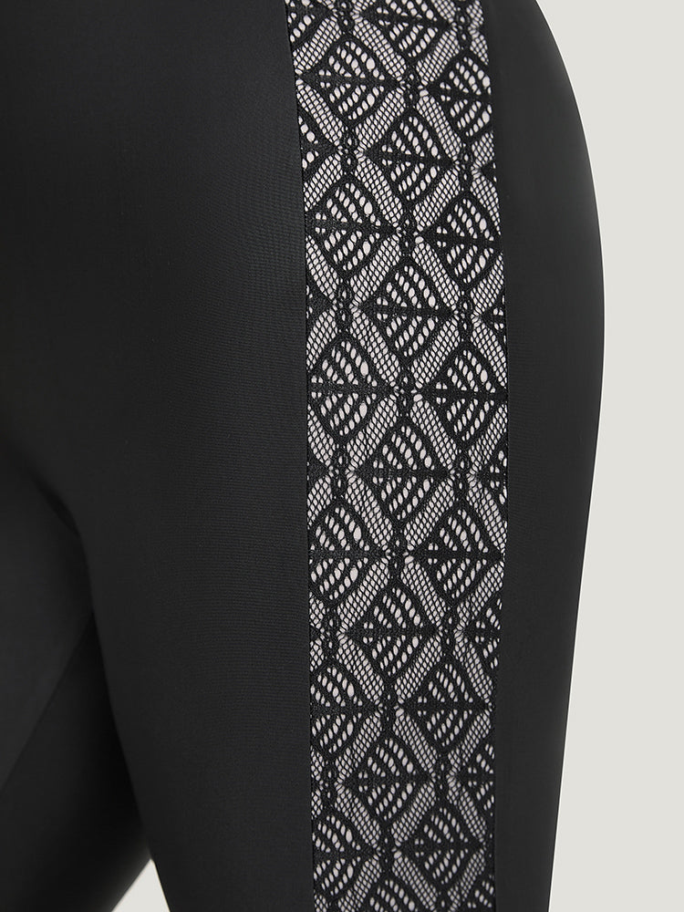 Solid Crochet Lace High Rise Cropped Leggings