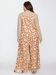 Floral Corduroy Adjustable Pockets Overall Jumpsuit