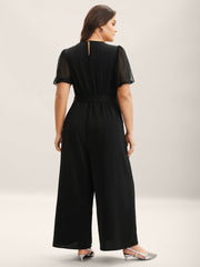 Sheer Stretchy Waist Belted Solid Jumpsuit