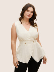 Solid Button Detail Shirred Wrap Tank Top