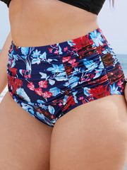 Tropical Print Gathered High Waist Swim Bottom