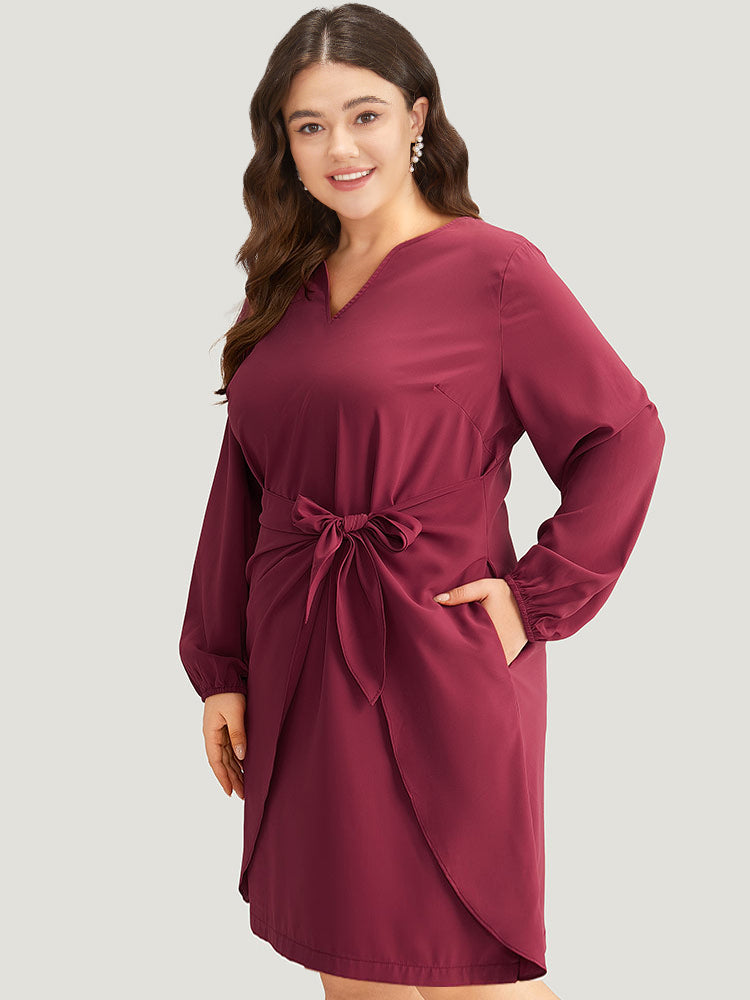 Anti-Wrinkle Solid Ties Lantern Sleeve Dress