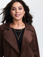 Suede Velvet Cinched-Waist Lined Jacket