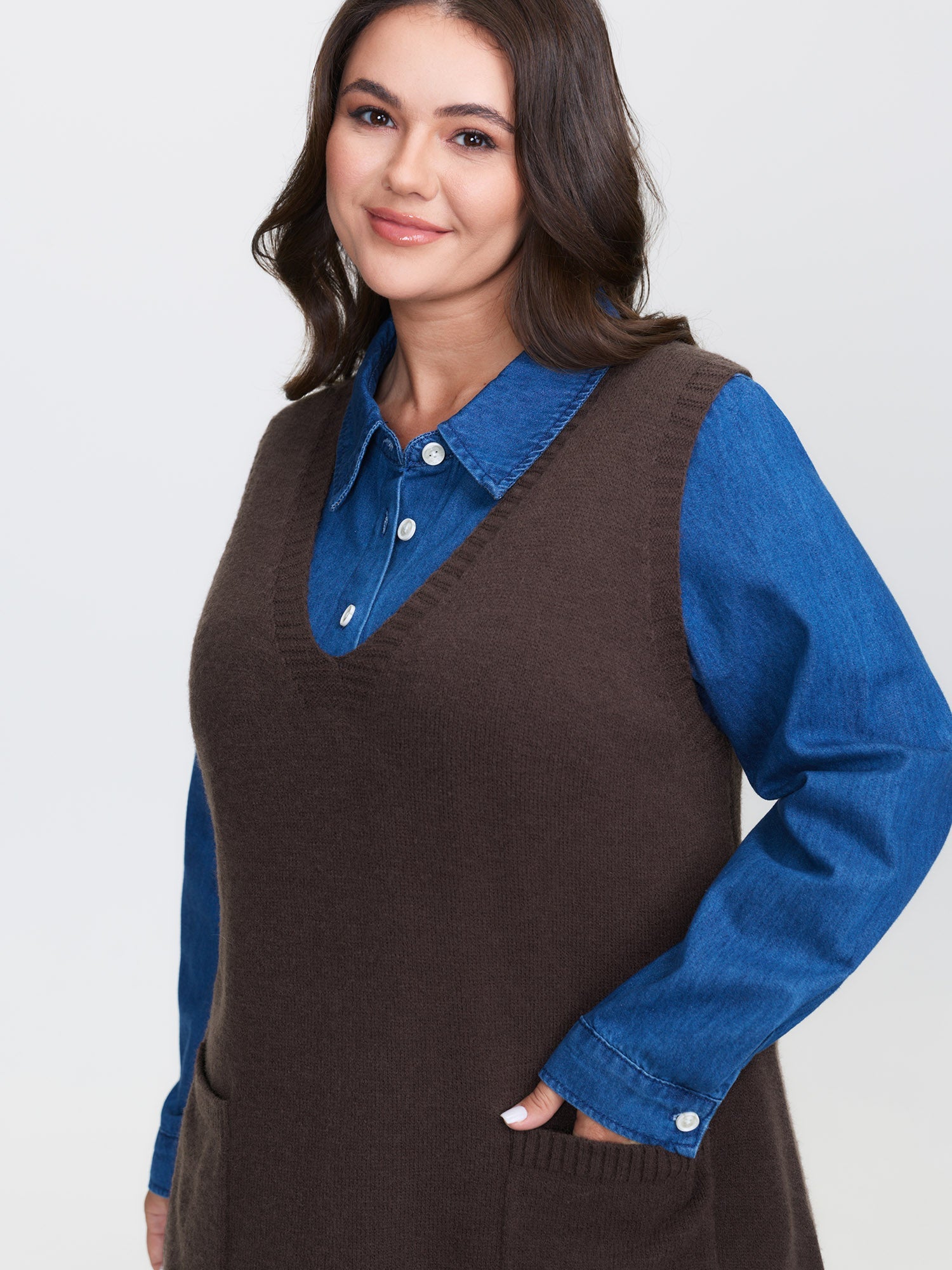 V-Neck A-Line Sleeveless Sweater Dress