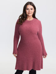 Textured Waist-Defining A-Line Sweater Dress