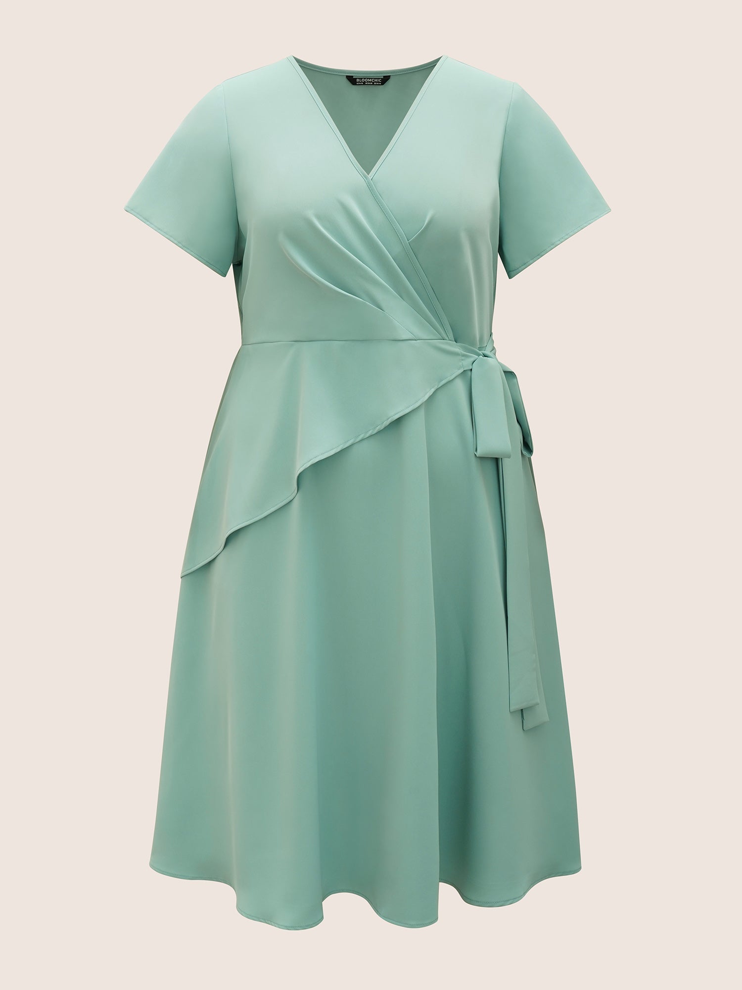 Static-Free Overlap Collar Pleated Tie Knot Dress