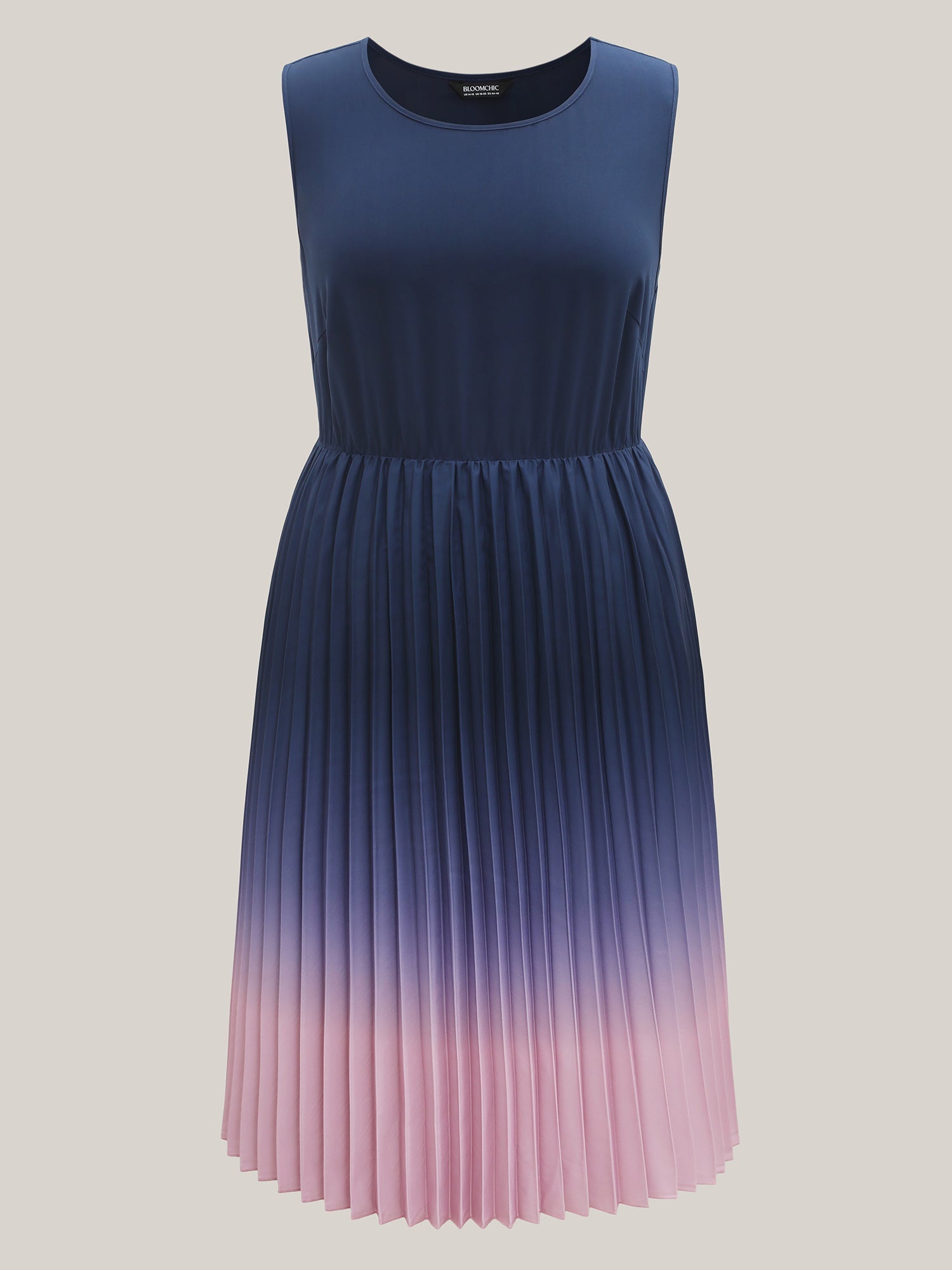Ombre Gradient Pleated Sleeveless Midi Dress