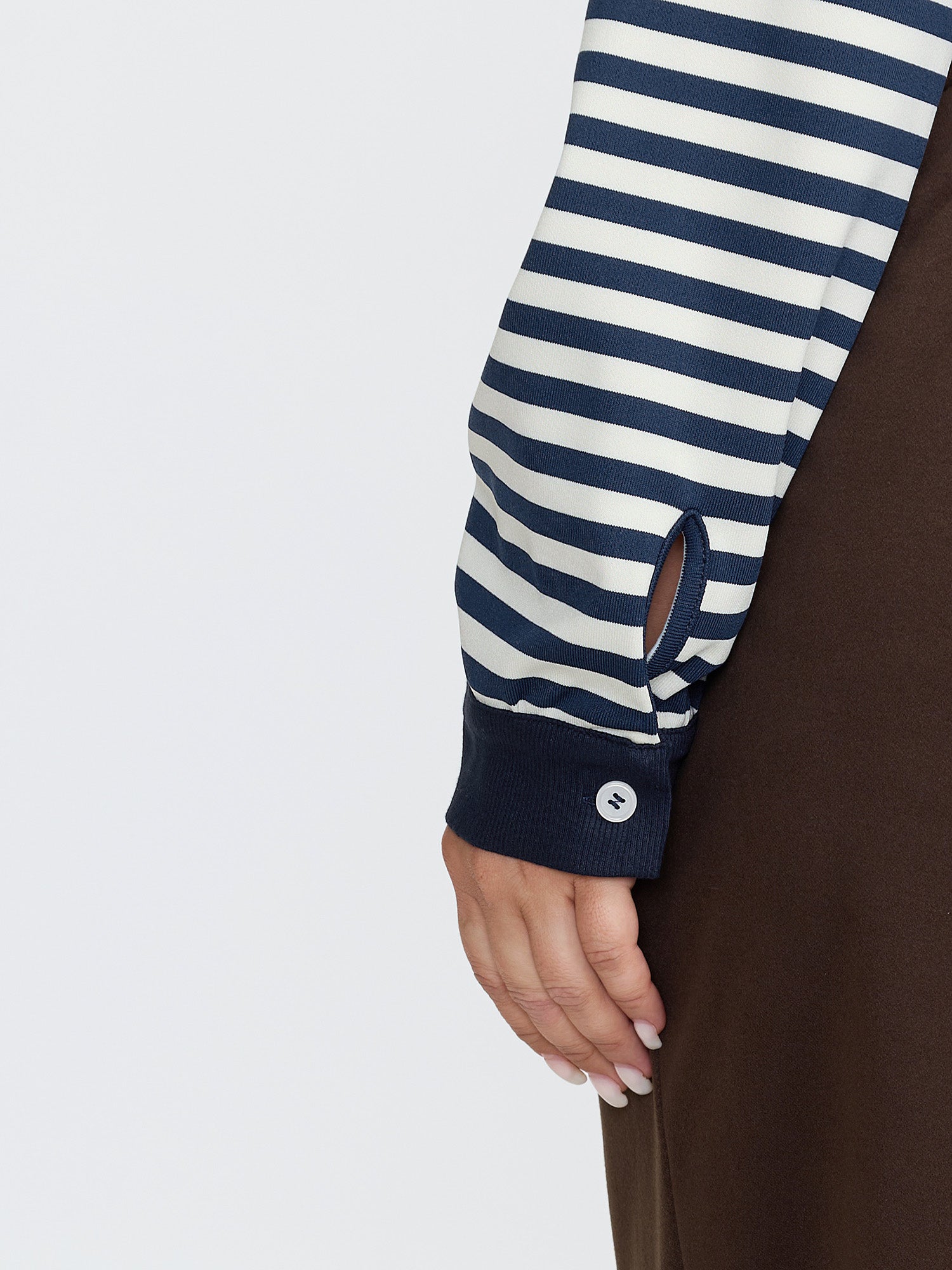 Striped Stretchy Color Contrast Button-Down Top