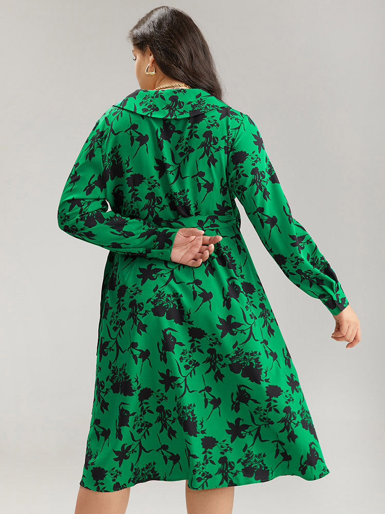 Silhouette Floral Print Bowknot Side Dress