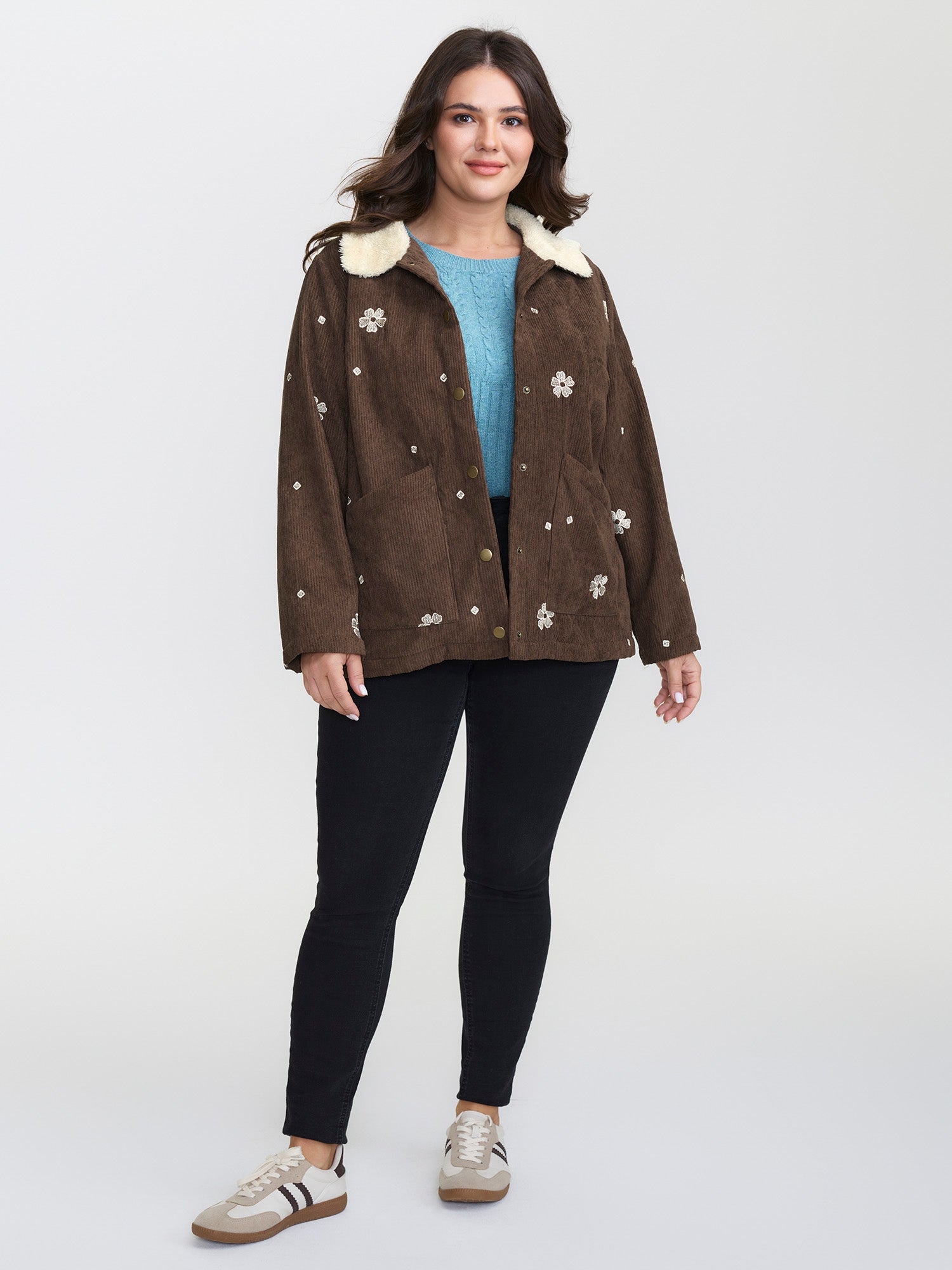 Floral Emrboidered Textured Button Jacket