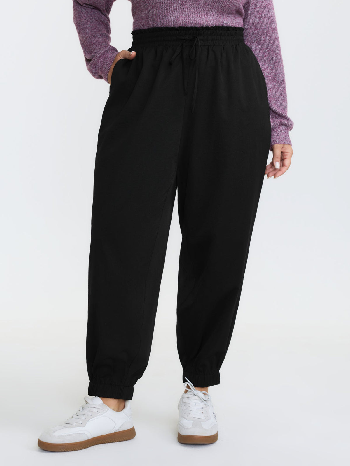 Ruffled Waist Drawstring Tapered Pants