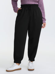 Ruffled Waist Drawstring Tapered Pants