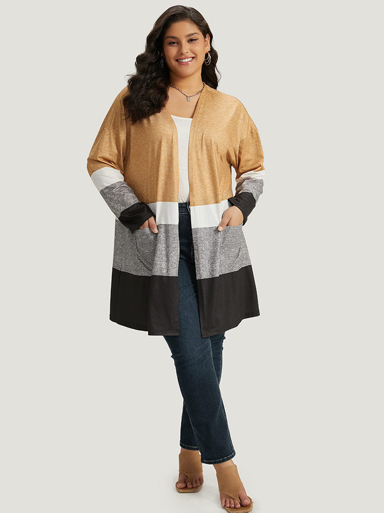 Halloween Anti-Wrinkle Colorblock Contrast Pocket Open Front Kimono