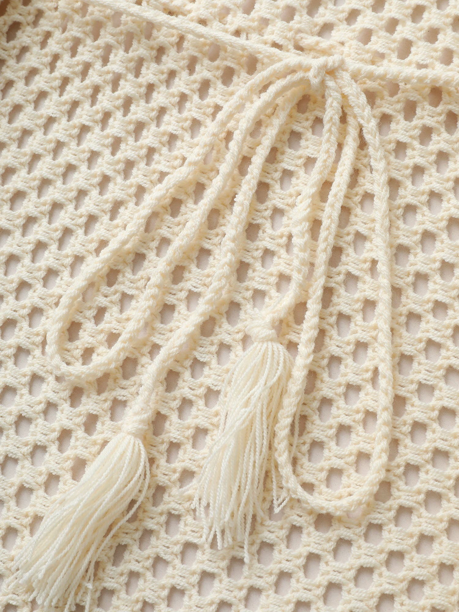 Solid Cut Out Drawstring Tassel Trim Swim Cover Up