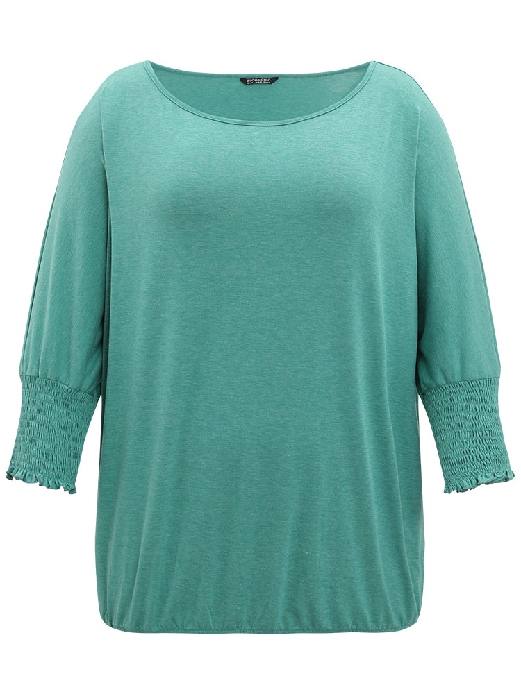 Solid Heather Shirred Batwing Sleeve T-shirt