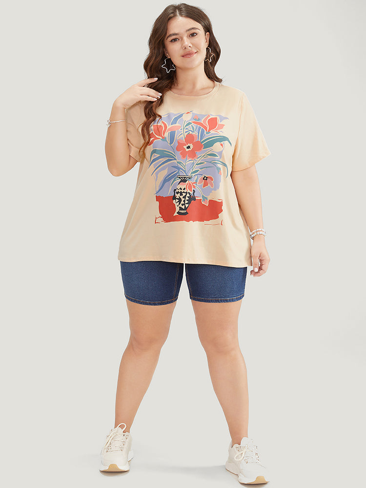 Floral Print Drop Shoulder Soft Graphic Tee