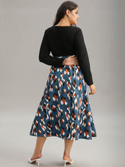 Allover Print Patchwork Belted Pocket Dress