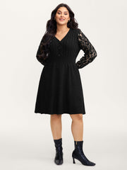 Sheer Lace Sleeve Patchwork Sweater Dress