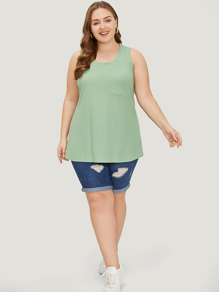 Solid Patched Pocket Waffle Knit Tank Top