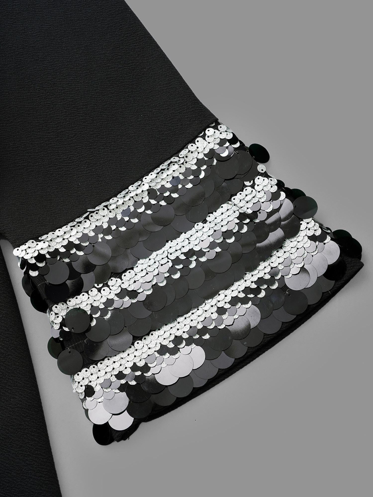 Sequin Patchwork Keyhole Bell Sleeve Blouse