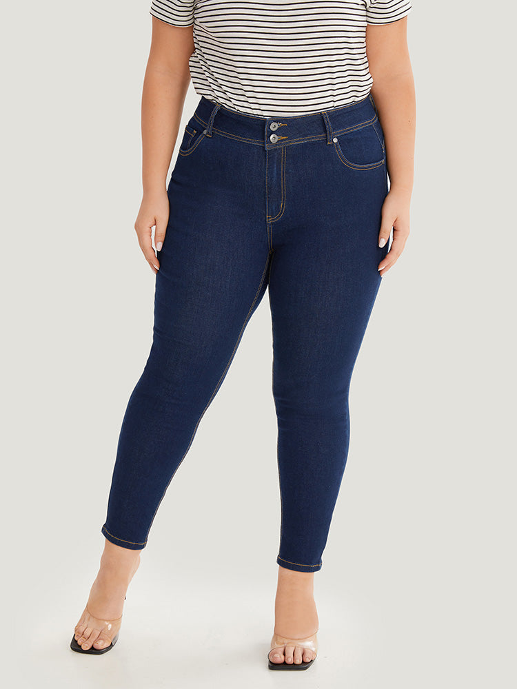 Plain Stitch Patched Pocket Jeans