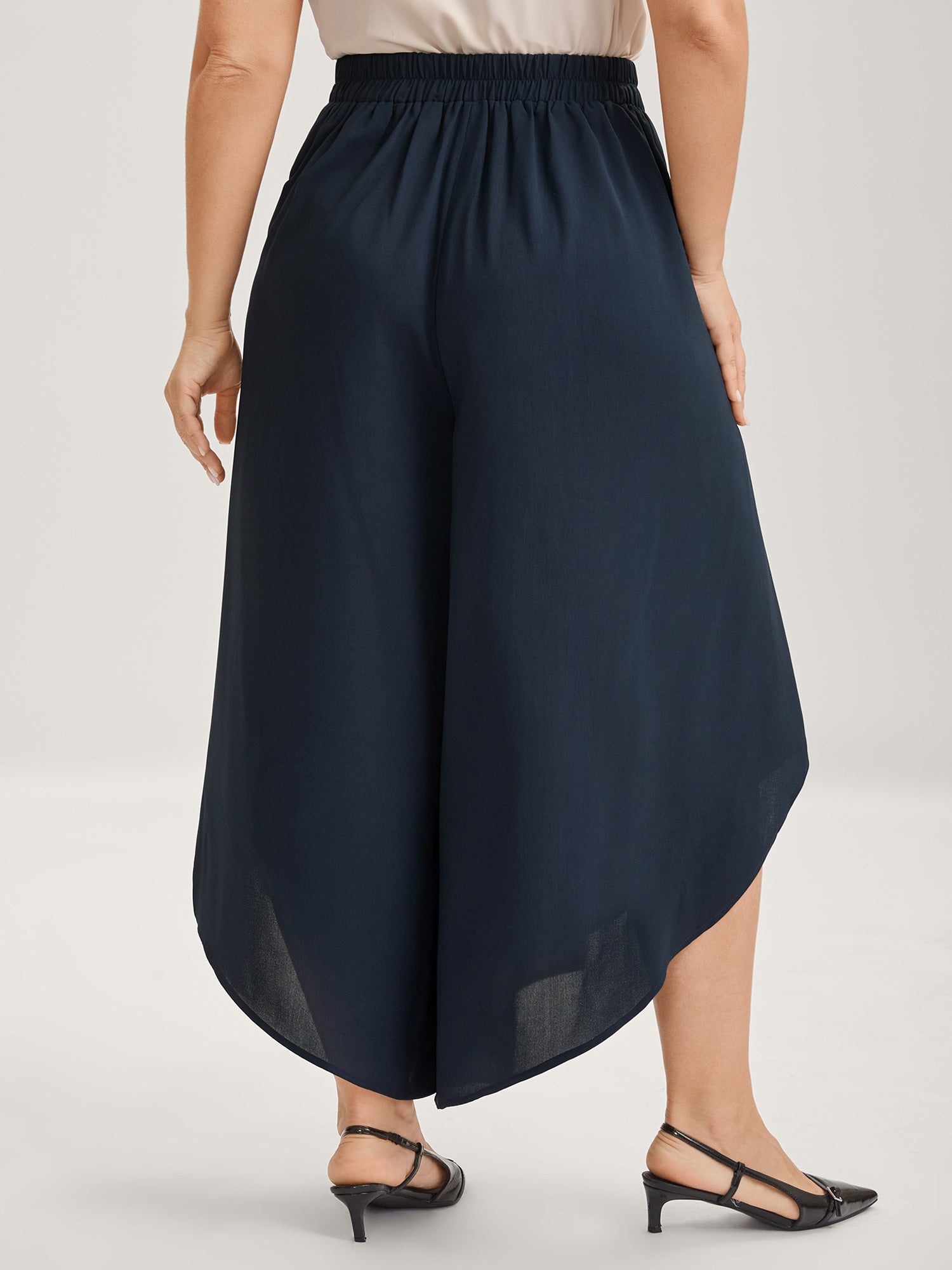 Sheer Lace Petal Hem Wide-Leg Pants