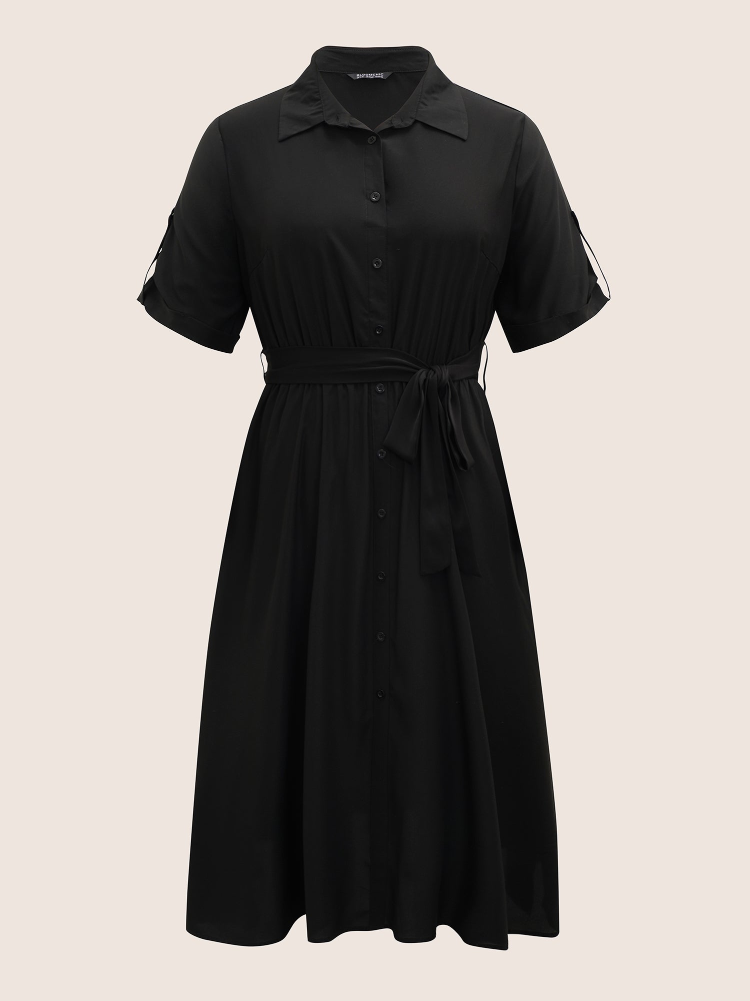Shirt Collar Tab Sleeve Split Hem Dress