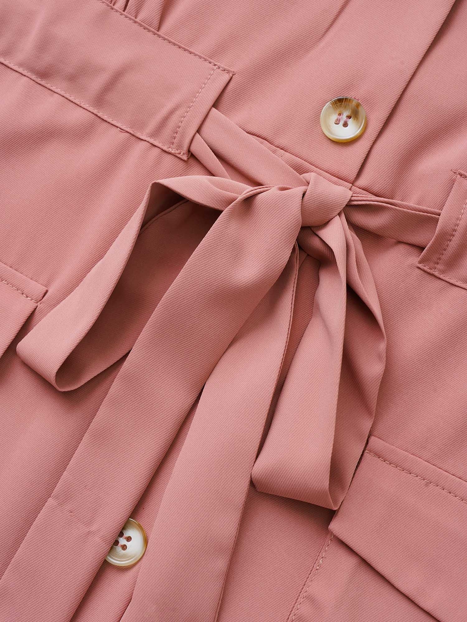 Solid Patched Pocket  Ties Gathered Dress