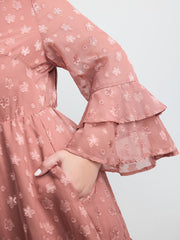 Floral Textured Layered Sleeve Sheer Mini Dress