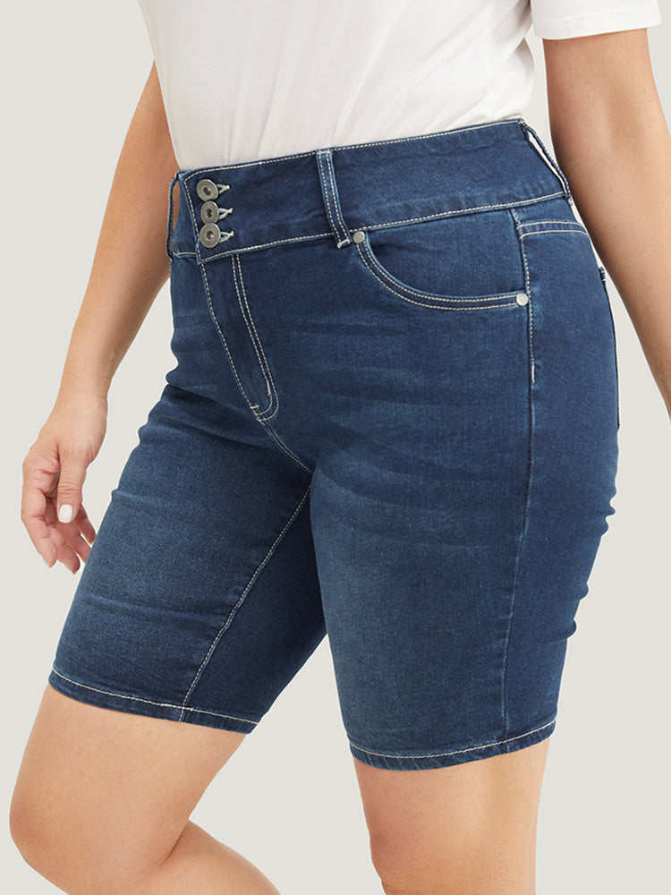 Slightly Stretchy  High Rise Black Wash Denim Shorts